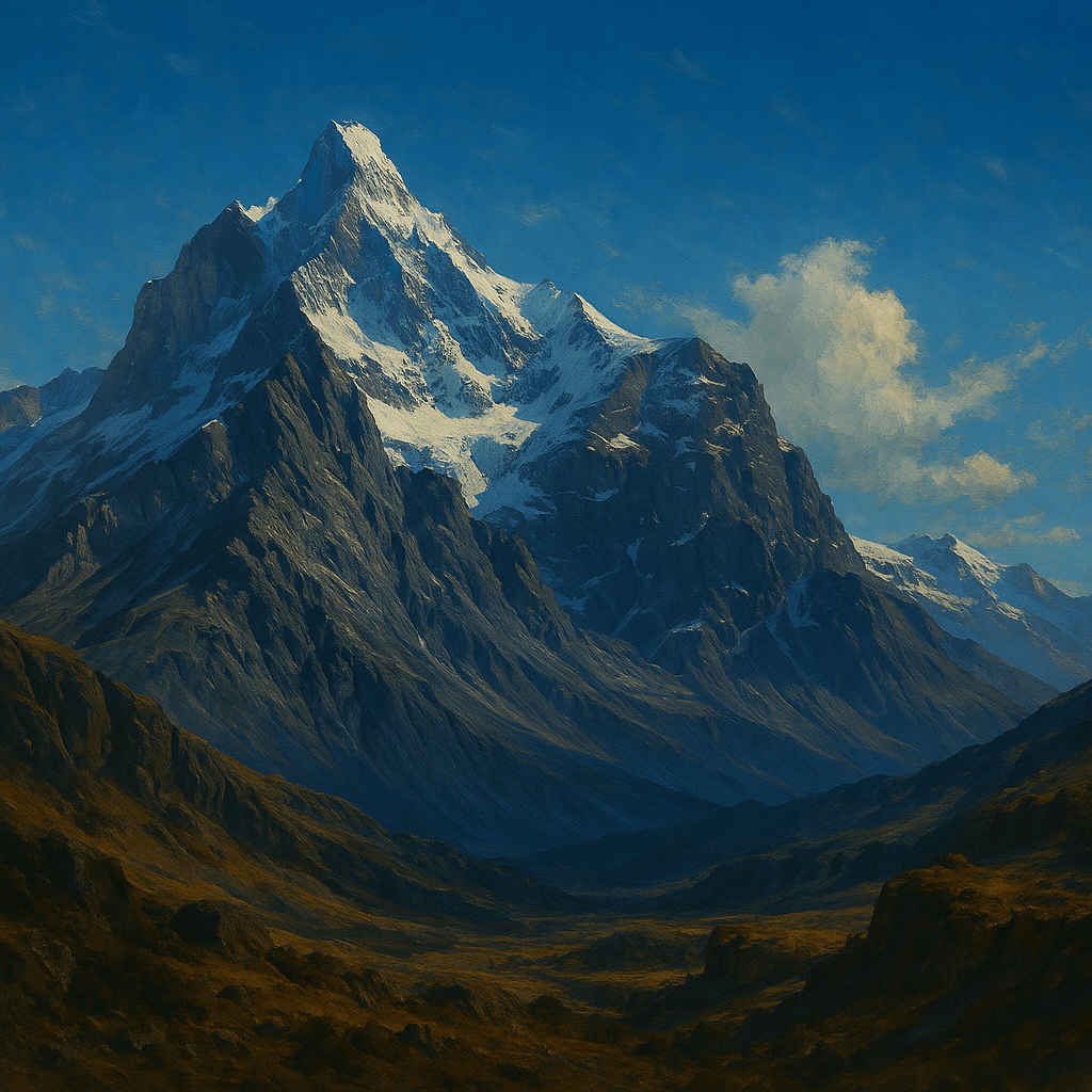 Snow peaks of a majestic mountain